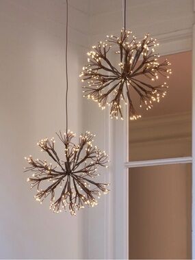 New Open Box Balsam Hill 8” Brown Outdoor Cluster Fairy Starburst 2 Lights Set